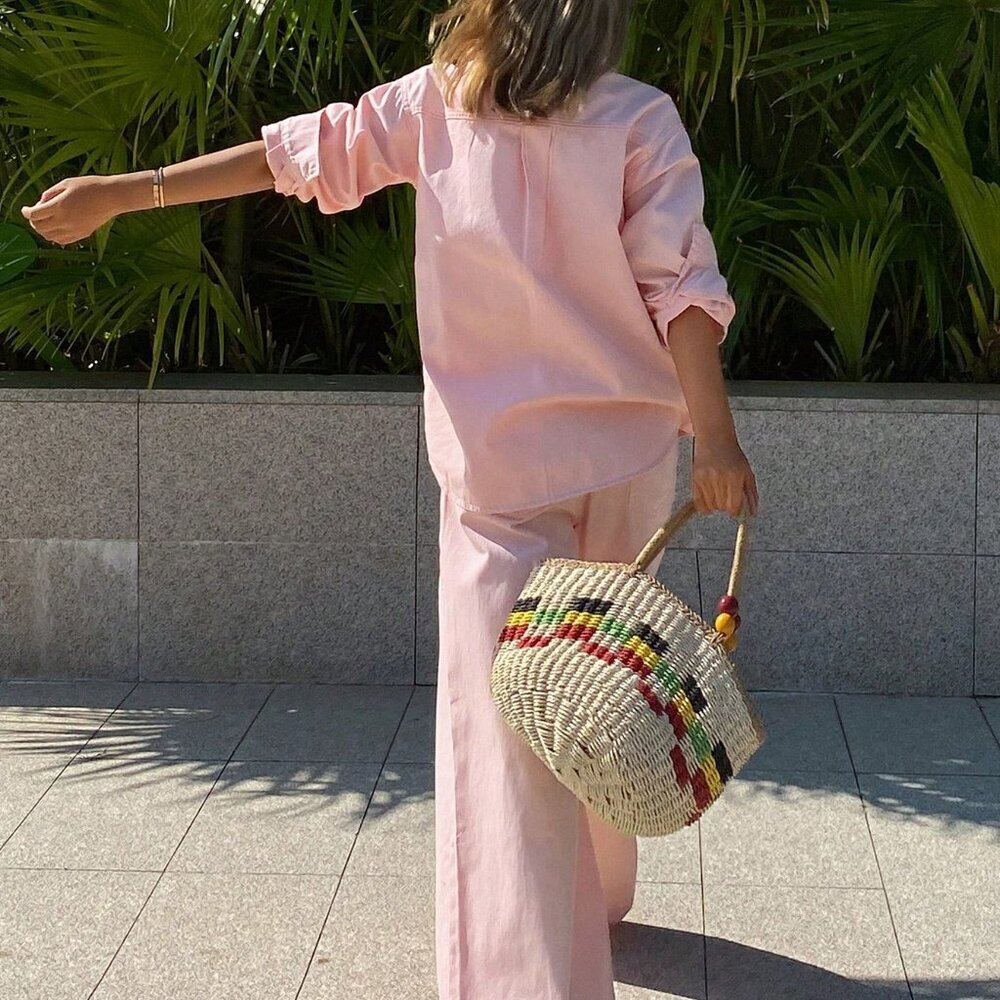 Pink Casual Women's Collared Loose Shirt & Straight-Leg Denim Pants Set - Picture 2 of 7